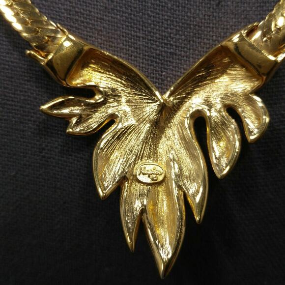 Vintage Napier Necklace, Beige Leaf Enamel, Gold Plated Chain, 18", 1980s - Picture 4 of 9